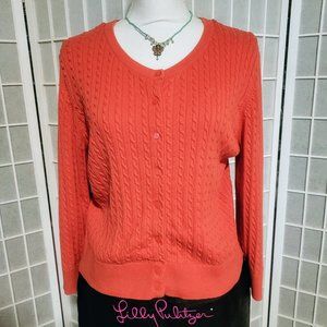 Lilly Pulitzer Caroline Baby Cable Knit Cardigan Button Sweater Coral Light